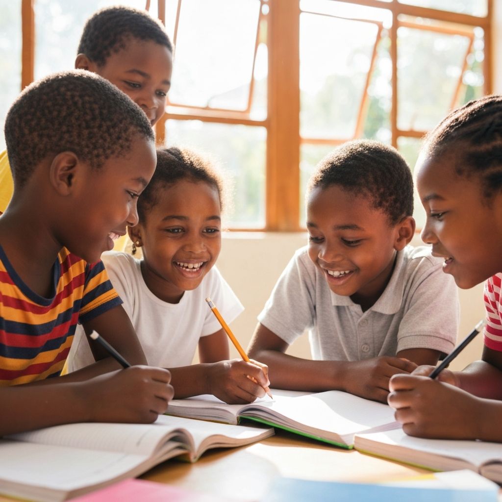 African children studying together